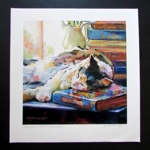 Karen Mathison Schmidt Cat on Books Signed Giclee Art Print - Picture 1 of 9