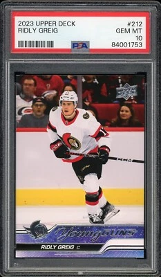 2023-24 Upper Deck Young Guns #212 Ridly Greig - PSA 10 GEM MINT - RC ROOKIE - Image 1 of 2
