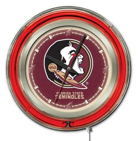 Florida State Seminoles HBS Neon Red Head Battery Powered Wall Clock (15") Cover