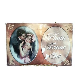 Photo Frame Set of 2 Mini Oval Red Wood Imitation Plastic Hanging or Standing - Picture 1 of 10