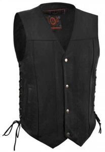 Chaleco de cuero para motocicleta True Element con cordones laterales para hombre con bolsillo de transporte oculto - Imagen 1 de 9