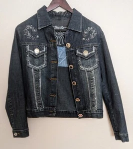 Girls Embellished Blue Jean Bling Denim Jacket L 10/12 - Picture 1 of 7