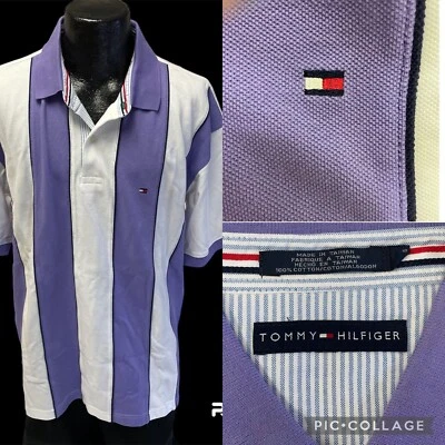 Tommy Hilfiger Para Hombre Pastel PÚRPURA Blanco RAYAS Polo Golf Preppy Camisa XL Foto 1 de 4