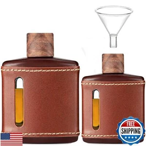 Frascos de cadera de cuero genuino hechos a mano Garybank para licor para hombre, batidor de vidrio - Imagen 1 de 5