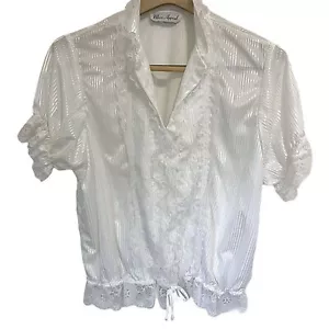 Blusa Vintage Mass Appeal Blanca Brillante EE. UU. Volantes Grandes Victoriano Encaje Dramática - Imagen 1 de 13
