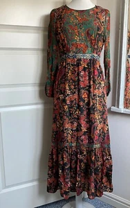 Anthropologie KACHEL Boho Maxi Dress Indian Inspired Print Ruffle Hem UK 10 - Picture 1 of 14
