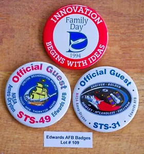 Lote #109 STS-31 STS-49 VINTAGE 1980-1990 Edwards AFB NASA 3 BOTONES PIN - Imagen 1 de 5