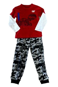 New CAT Boys Outfit - Red Shirt and Camo Track Pants - Size 7 - Picture 1 of 10