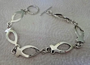 Pulsera de plata esterlina de 8,25" 15-16 gramos con seis eslabón de pez cristiano de 30x11 mm - Imagen 1 de 3