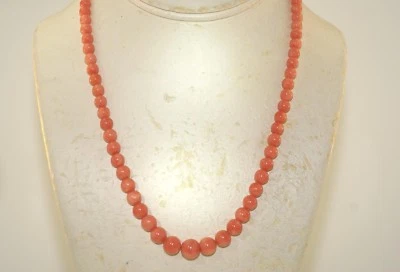 COLAR GRADUADO GENUÍNO NATURAL CORAL ROSA CONTAS REDONDAS OURO AMARELO 14K 18,5" - Imagem 1 de 4