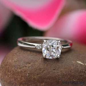 Moissanite Solitaire Engagement Ring Solid 14K White Gold 1.50 Carat Cushion Cut - Picture 1 of 8