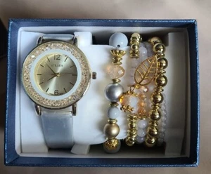 NWB Silver, Gold, Pinkish Strada Genoa Watch and 5 Stretchy Bracelets - Picture 1 of 9