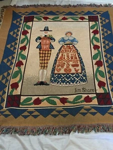 Jim Shore Designed Tapestry Pilgrim Tapestry Throw Wall Hanging 54" Square USA - Picture 1 of 11