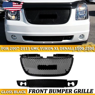 For 2007-2013 GMC YUKON XL DENALI 1500 2500 FRONT MAIN+LOWER GRILLE GLOSS BLACK - Image 1 of 4