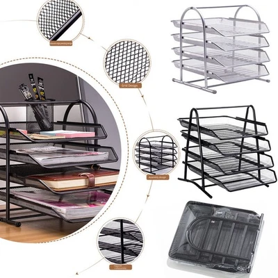 Organizador de papel de escritorio organizador de archivos de escritorio malla metálica almacenamiento 4 capas Foto 1 de 4