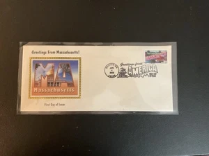 USPS FDC Greetings From America Massachusetts, 2002, Colorano Silk - Picture 1 of 1