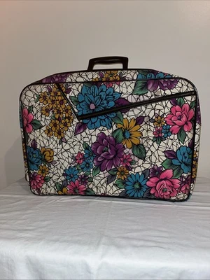 Vintage FLORAL Travel Bag SUITCASE Retro FLOWER Mod LUGGAGE Canvas JAPAN 60s 70s - Image 1 of 4