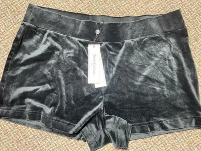 Juicy Couture Velvet Liquorice Black Shorts, Womens Large, Logo, Comfort, NWT  - Image 1 of 4