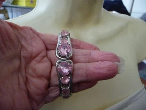 VINTAGE ROSA STRASS SILBERFARBEN SCHARNIER ARMREIF ARMBAND #8/26 - Bild 1 von 16