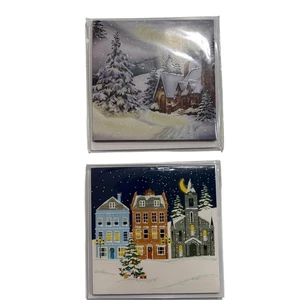 2 Vtg Christmas Pop Up Cards Village Midnight Glow Holiday Winter Decor - Picture 1 of 8