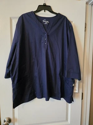 Butter-Soft Stretch Navy Scrub Top 5X  V-Neck Pockets New - Image 1 of 4