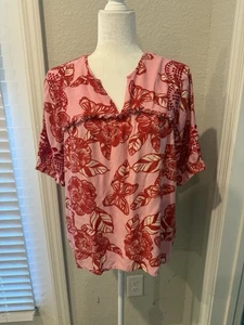 Blusa Anthropologie Vineet Bahl Inge Bordada Roja Rosa Floral Talla Mediana - Imagen 1 de 6