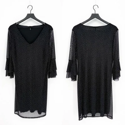 Allison Brittney Large Retro Rockabilly Polka Dot Knee Length Dress Black White - Image 1 of 4