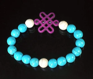 Pulsera azul turquesa/blanca con nudo chino/expansible - Imagen 1 de 1