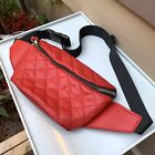 LD Fanny Waist Chest Belt Pack Red Quilted Faux Leather Black Nylon Strap 