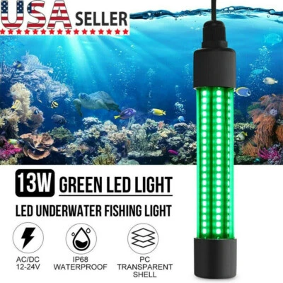 12V LED Underwater Submersible Fishing Light Night Crappie Shad Squid Boat Green - Image 1 of 4