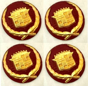 Cadillac 24K GOLD WHEEL LOGO OR SIDE EMBLEM LOGO BURGUNDY NOS SET OF 4 - Picture 1 of 3