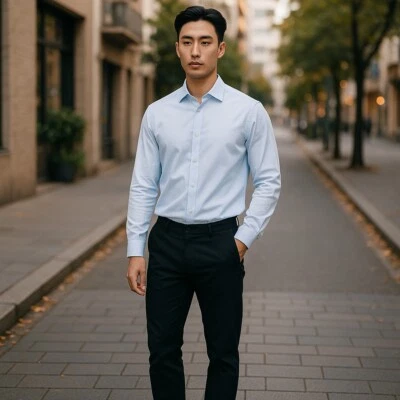 Smith & Mills Camisa Botón Hombre Mediana/Azul Polvo/Mangas Largas, Puños 3 Botones Foto 1 de 4