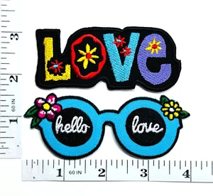 Embroidered Patch Set - Hello Love - Sunglasses - Flowers - 2-Patch Set -Iron-on - Picture 1 of 1