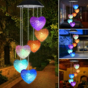 Solar Light Color Changing Heart Mobile Wind Chime Outdoor Garden Yard Decor - Picture 1 of 12