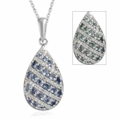 Collar Colgante Alejandrita Natural y Circón 20" en Plat Sobre Plata de Ley Foto 1 de 4