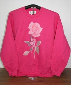 Rose Wrapped In A Pink Cancer Awareness Ribbon w/ Butterfly Sweatshirt  XL, Pink - Picture 1 of 4