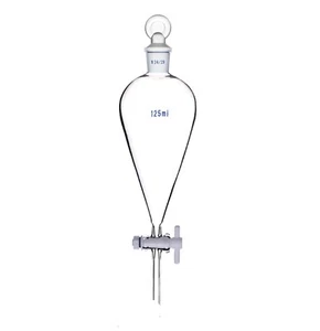 125ml,24/29,Glass Pyriform Separatory Funnel,Pear Shape,Drop Tip,PTFE Stopcock - Picture 1 of 2