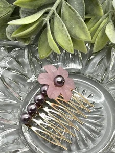 Formal Wedding Pink Acrylic flower Comb 2.0” metal gold comb Retro Accessories - Picture 1 of 2