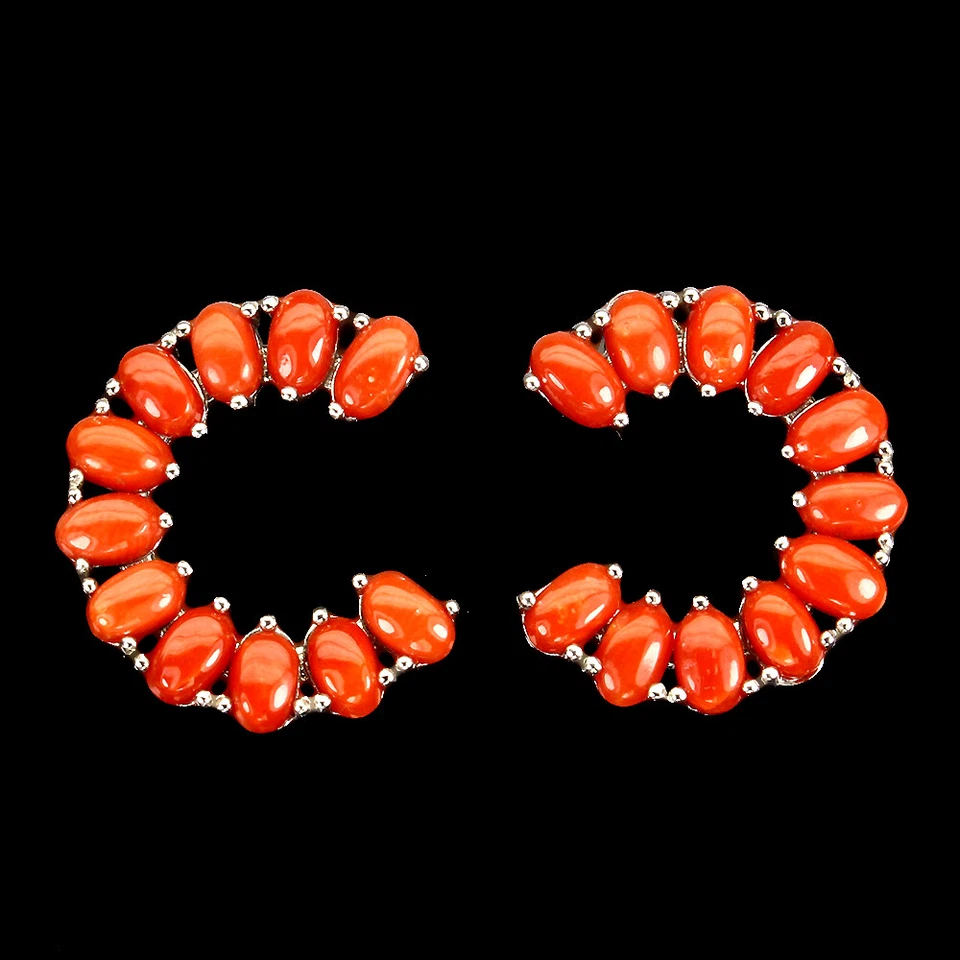 Pendientes de plata de ley 925 ovalados coral Italia piedras preciosas naturales joyería Foto 1 de 4