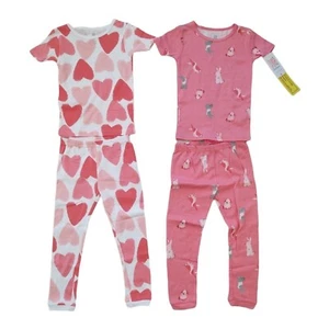 Carter's Girls 4 Piece Snug Fit Pajamas Hearts & Bunnies Size 3T NEW - Picture 1 of 9