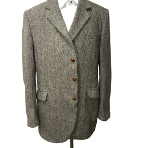 VTG Harris Tweed Handwoven Scottish Wool Sport Coat Mens 48L Brown Blazer Jacket - Picture 1 of 12