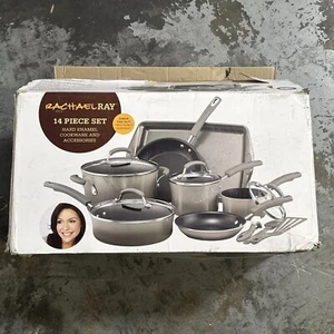 RACHAEL RAY Grey14 piece COOKWARE Pot Pan ACCESSORIES Hard Enamel - see photos - Picture 1 of 9