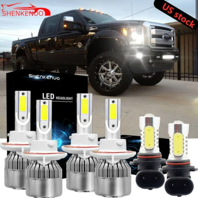H13 LED Headlights+Fog Light Bulbs For Ford F250 F350 2017-18 6500K Xenon White - Image 1 of 4