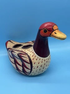 Hand Painted Signed M. Palacios Folk Art Mexico Pottery Candle Holder - Picture 1 of 6