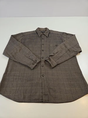 Camisa The J. Peterman Company Para Hombre Grande Marrón Espiga Algodón Botón Frontal Foto 1 de 4