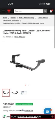 Trailer Hitch-Class I- 1.25 in. Receiver 113150 fits 08-11 Subaru Impreza - Image 1 of 4