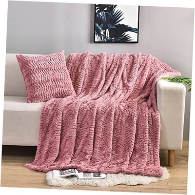  Luxury Double Sided Faux Fur Throw Throw50" x 63" Pink-luxury Fur - Image 1 of 4