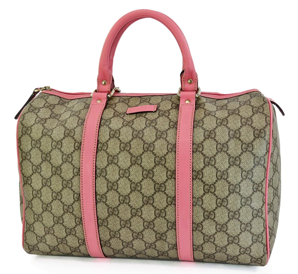 Authentic GUCCI Brown GG PVC Canvas and Pink Leather Boston Hand Bag #62140 - Image 1 of 4