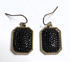 Vintage 70’s Copper Square Black Plastic Small Dangle Earrings - Picture 1 of 7