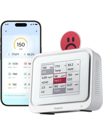 Monitor de calidad del aire interior EaseAir - CO2, PM2.5, TVOC, temperatura/humedad, aplicación WiFi Foto 1 de 4
